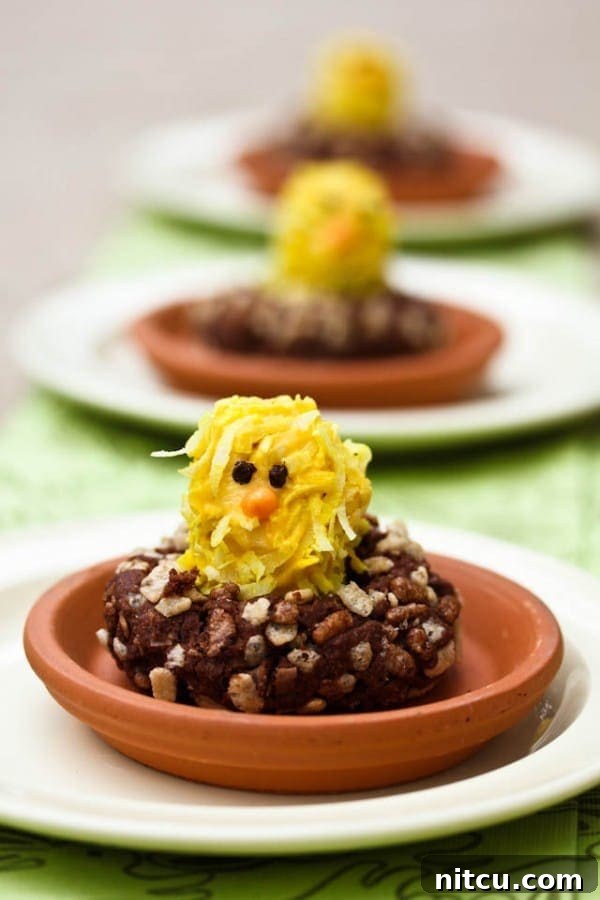 Platter of Lemonade Rice Krispies Chicks in Cocoa Nests
