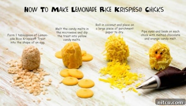 Close-up of a Lemonade Rice Krispies Chick in a Cocoa Nest