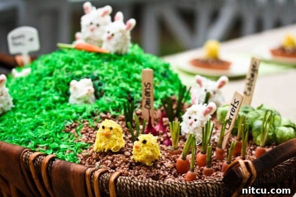 Easter Rice Krispies Chicks in Nests on a festive plate