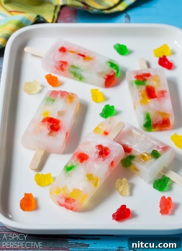 Finished Vodka Gummy Bear Popsicles ready to serve