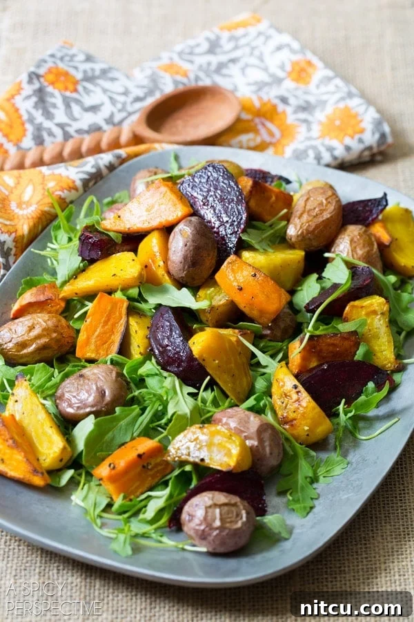 Roasted Root Vegetable Salad on a serving platter.