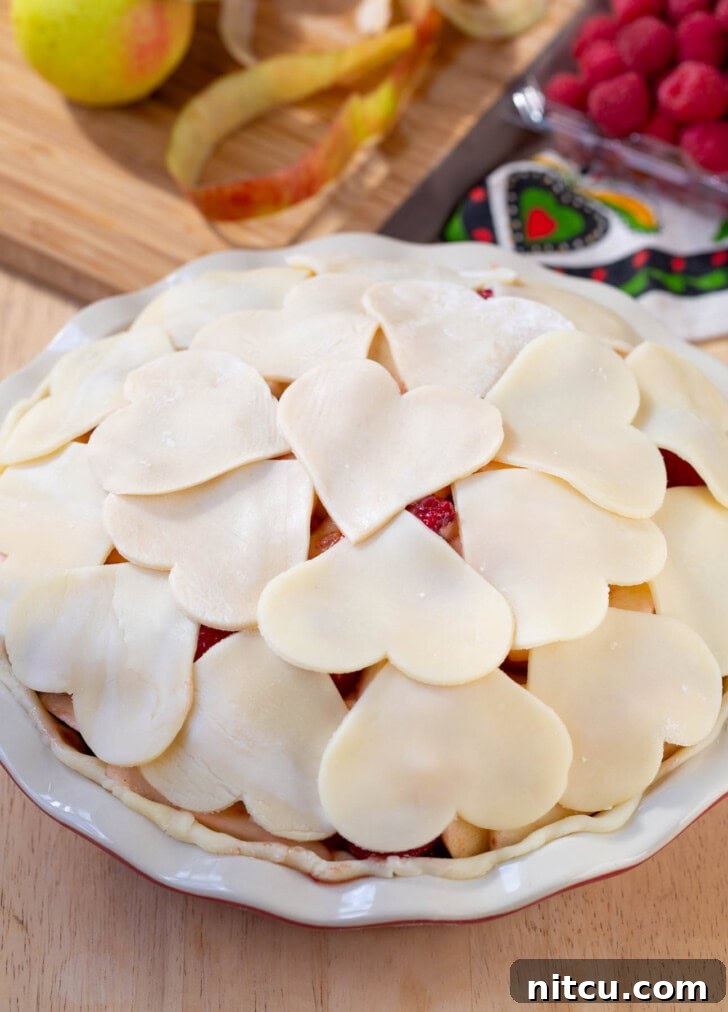 Heart-shaped pie crust cutouts, perfect for an decorative and functional top crust.
