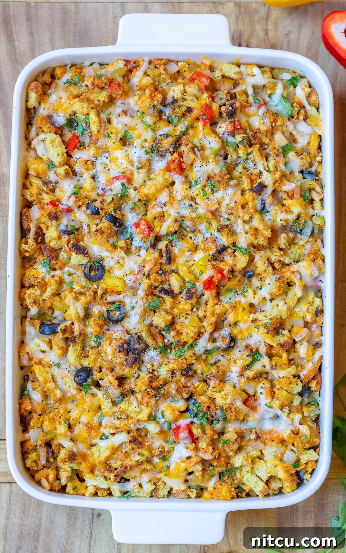 Mexican Thanksgiving Stuffing, beautifully presented as a unique dressing idea for the holidays