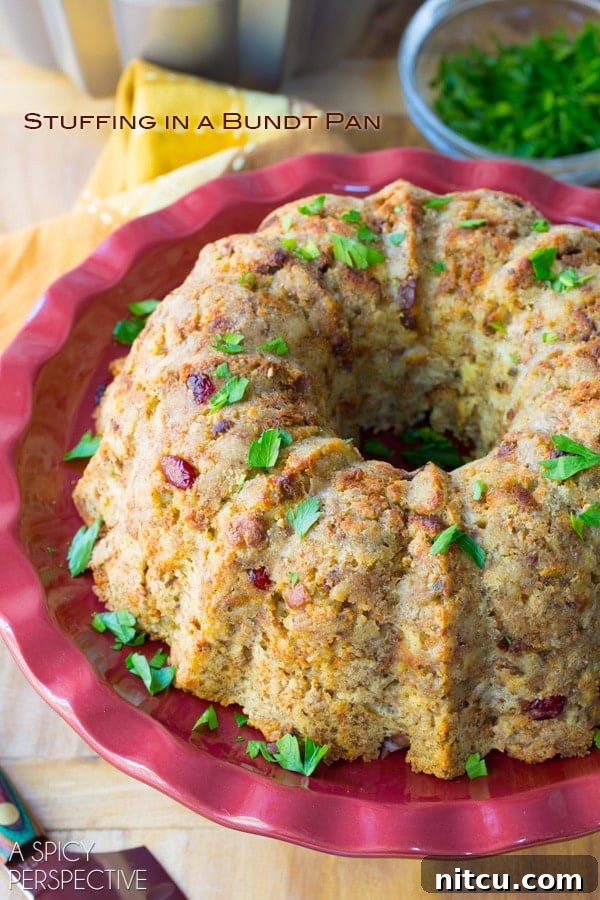 How to Prepare Stuffing in a Bundt Pan - baked thanksgiving stuffing on platter