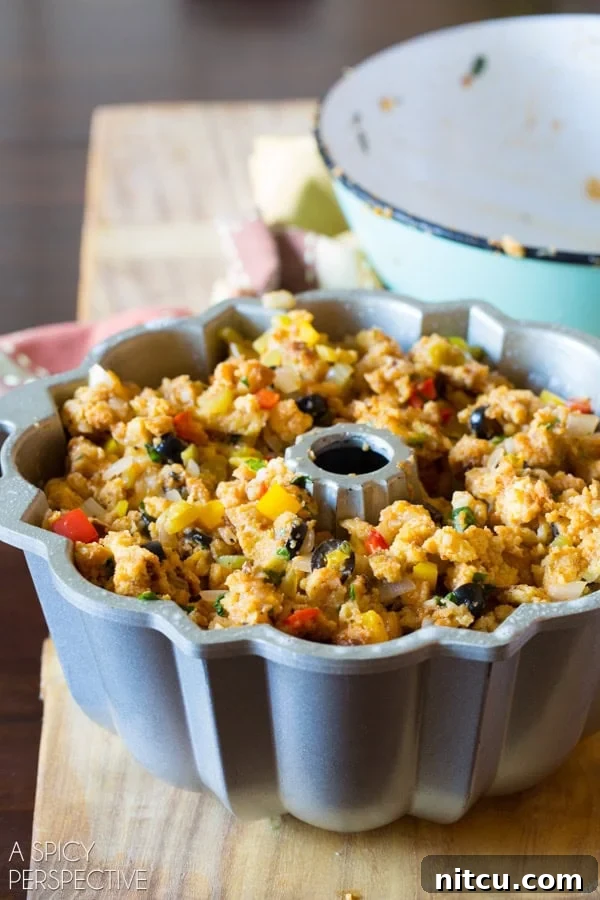 Stuffing Bundt: Stuffing in a Bundt Pan before baking
