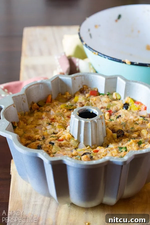 Easy Stuffing Bundt Pan: How to Prepare Stuffing in a Bundt Pan - pressed down to hold shape