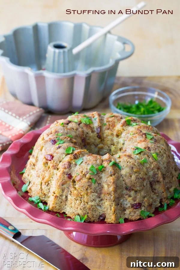 Simple Stuffing Bundt: How to Prepare Stuffing in a Bundt Pan - baked and garnished with parsley