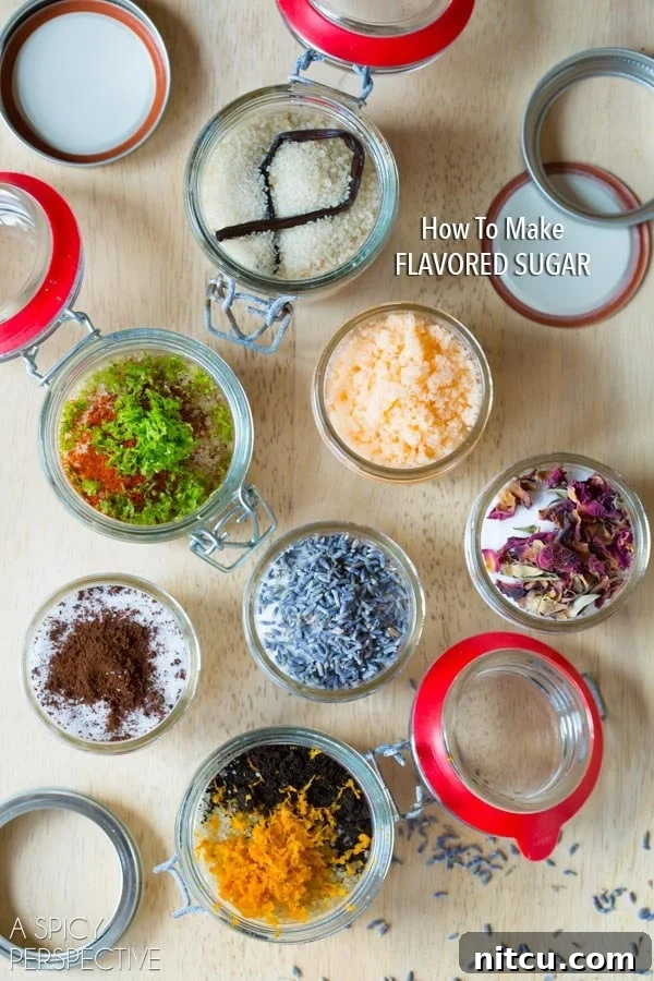 How to Make Flavored Sugars - jars of infused sugar resting on the counter