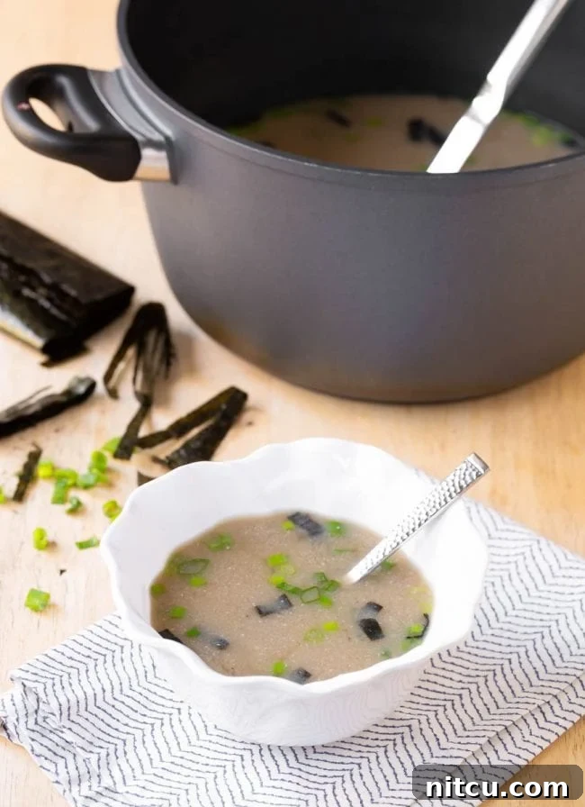 A single serving of Japanese Miso Soup, showcasing its comforting appeal in a bowl.