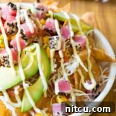 Ahi Wonton Nachos with Wasabi Mayo and Fresh Mango Pico de Gallo on ASpicyPerspective.com #nachos