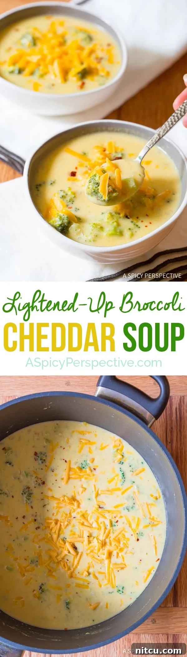Delicious and Healthy Lightened-Up Broccoli Cheddar Soup