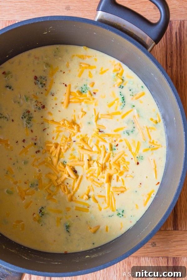Irresistible Lightened-Up Broccoli Cheddar Soup