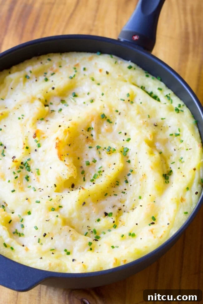 top view of best mashed potatoes recipe in a pot