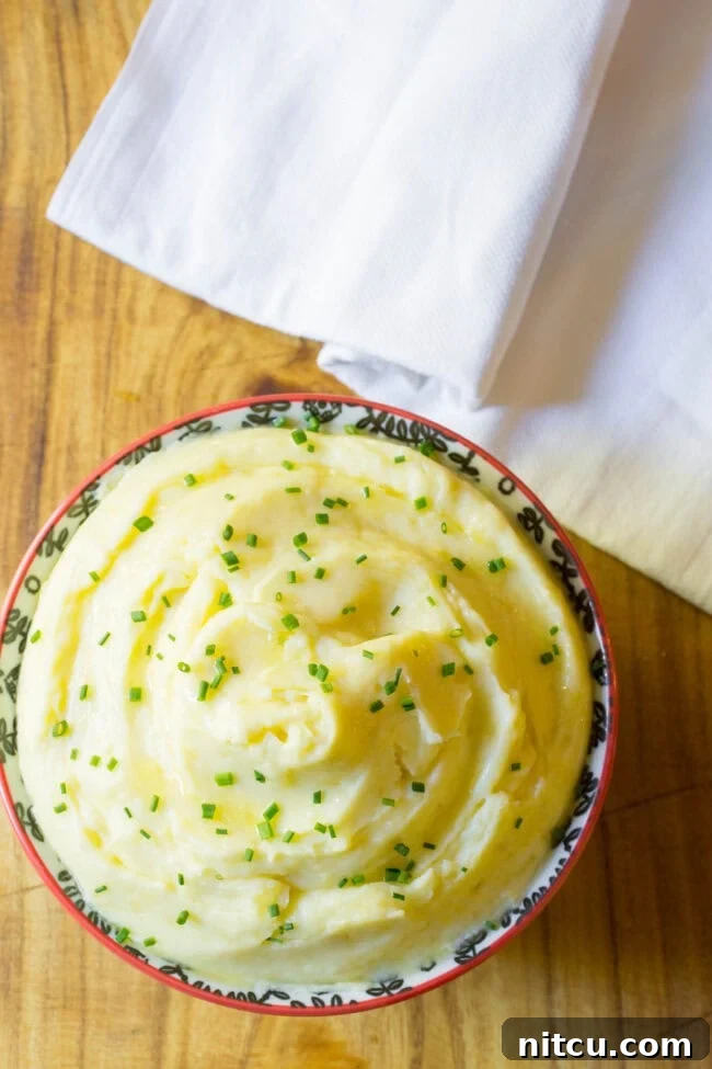 overhead shot of single serving of this mashed potatoes recipe