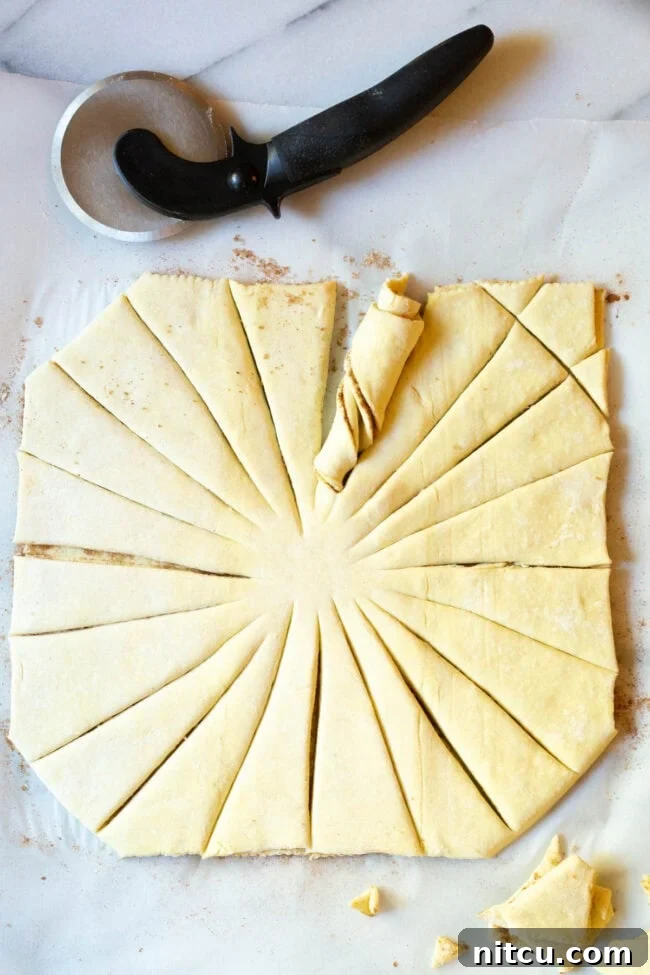 cut the puff pastry into strips toward the center
