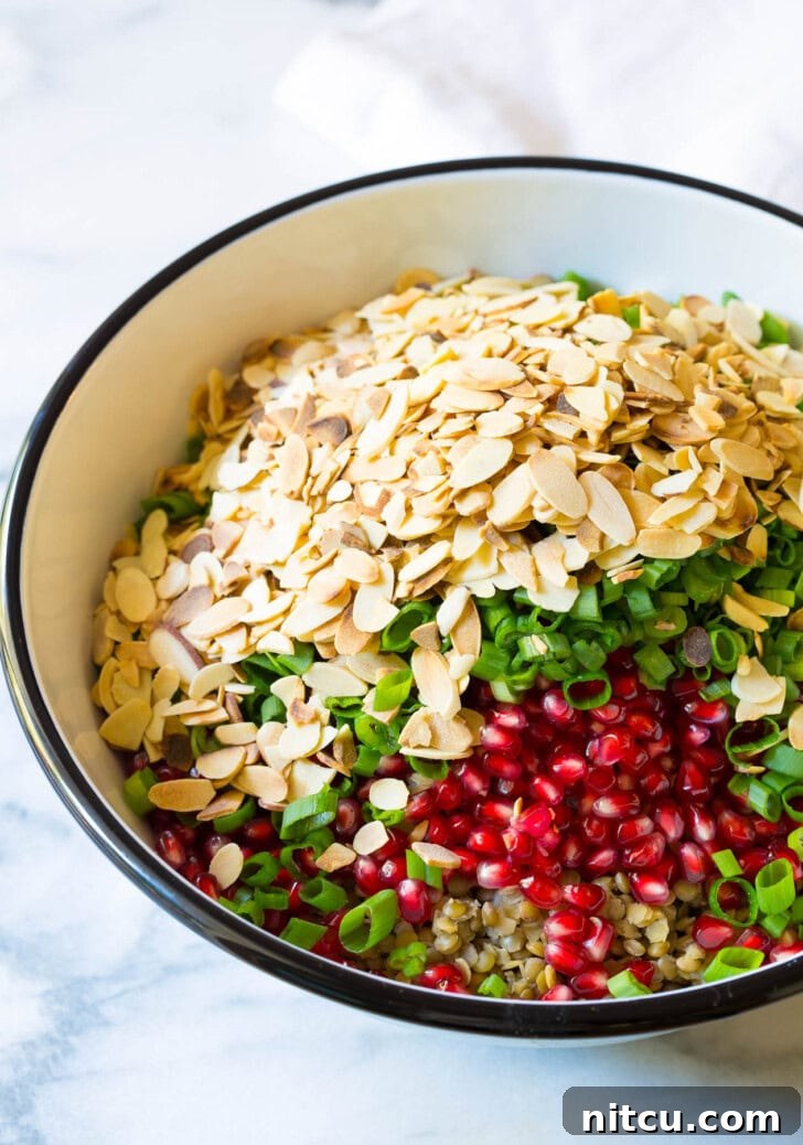 All ingredients for lentil salad in a bowl. 