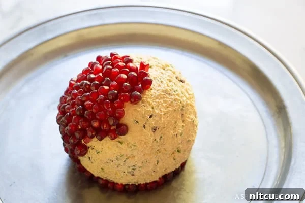 Cheese Ball covered in pomegranate arils