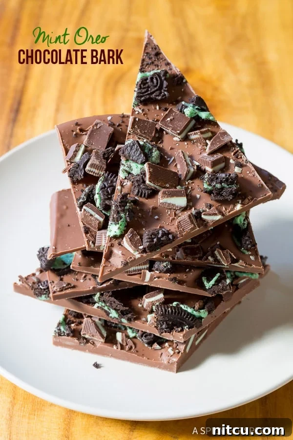 Mint Oreo Chocolate Bark: A delightful holiday treat with just 3 ingredients, perfect for gifting and parties.