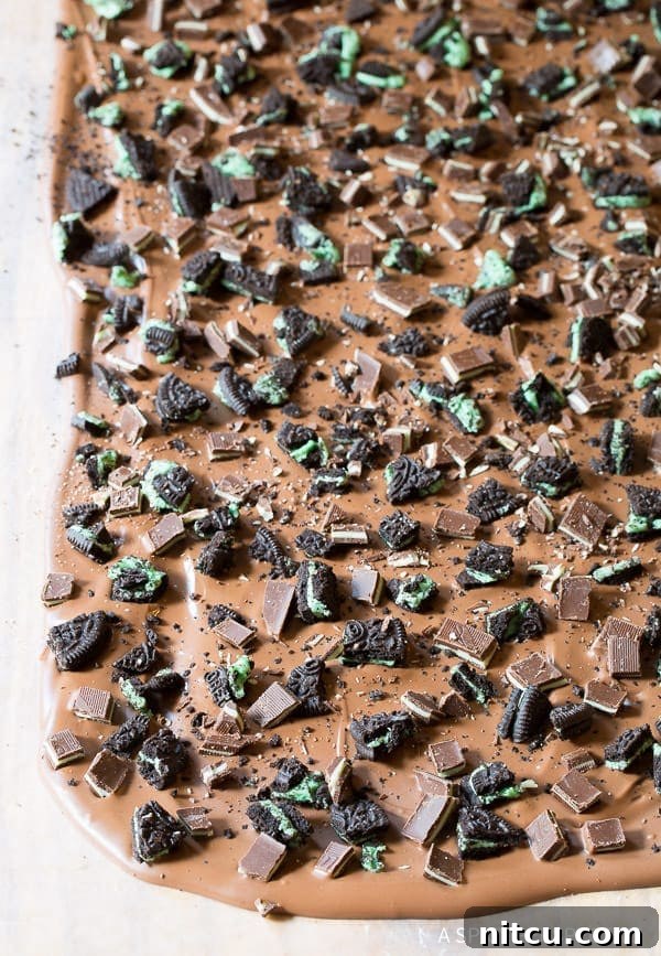 Mint chocolate pieces, the core flavors of this delicious bark.