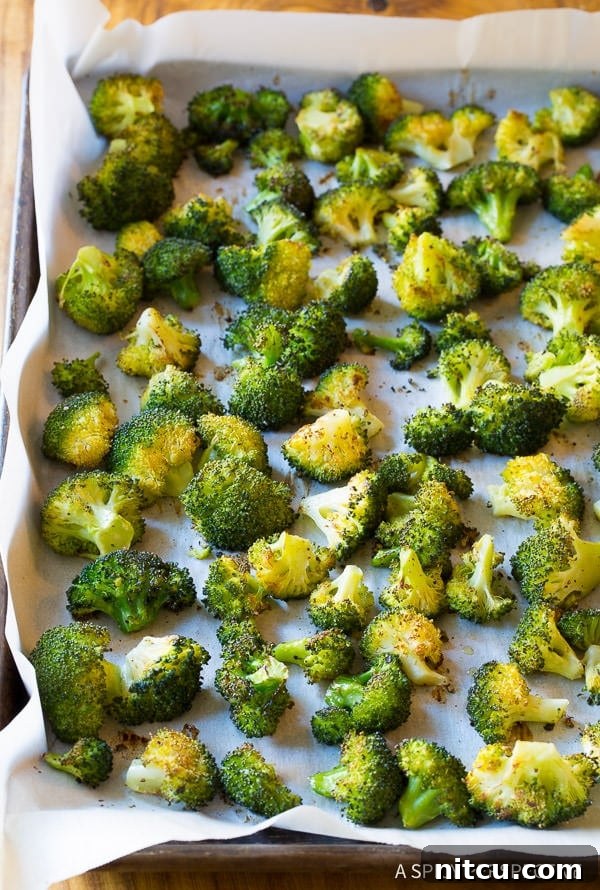 Perfectly roasted broccoli, vibrant and ready to serve