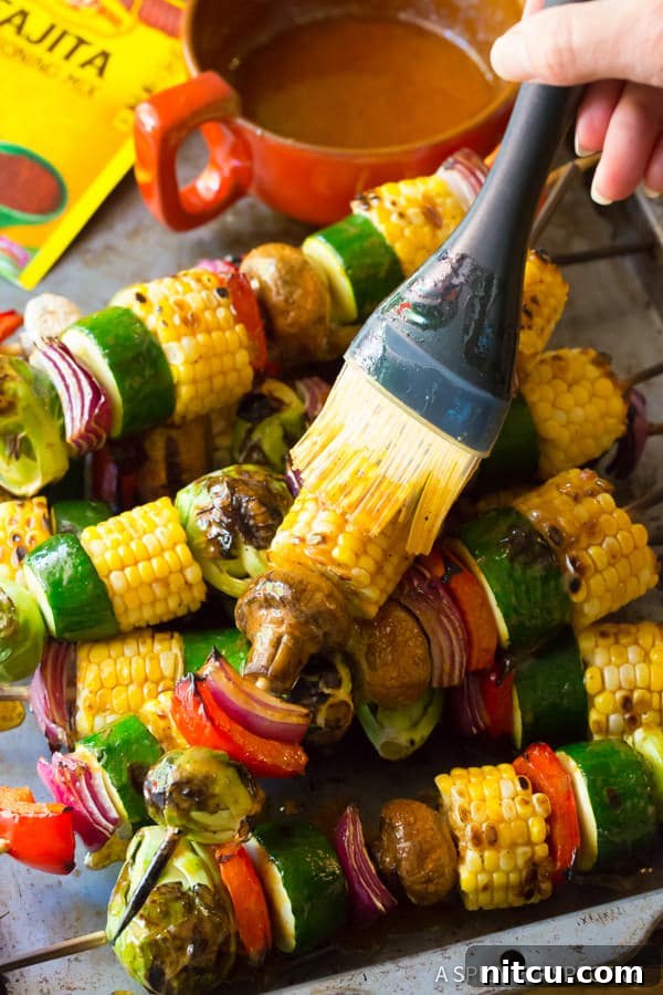 Close-up of Grilled Vegetable Kabobs Ready to Serve