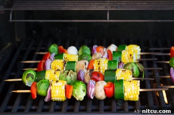 Grilled Vegetable Kabobs Cooking on the Grill