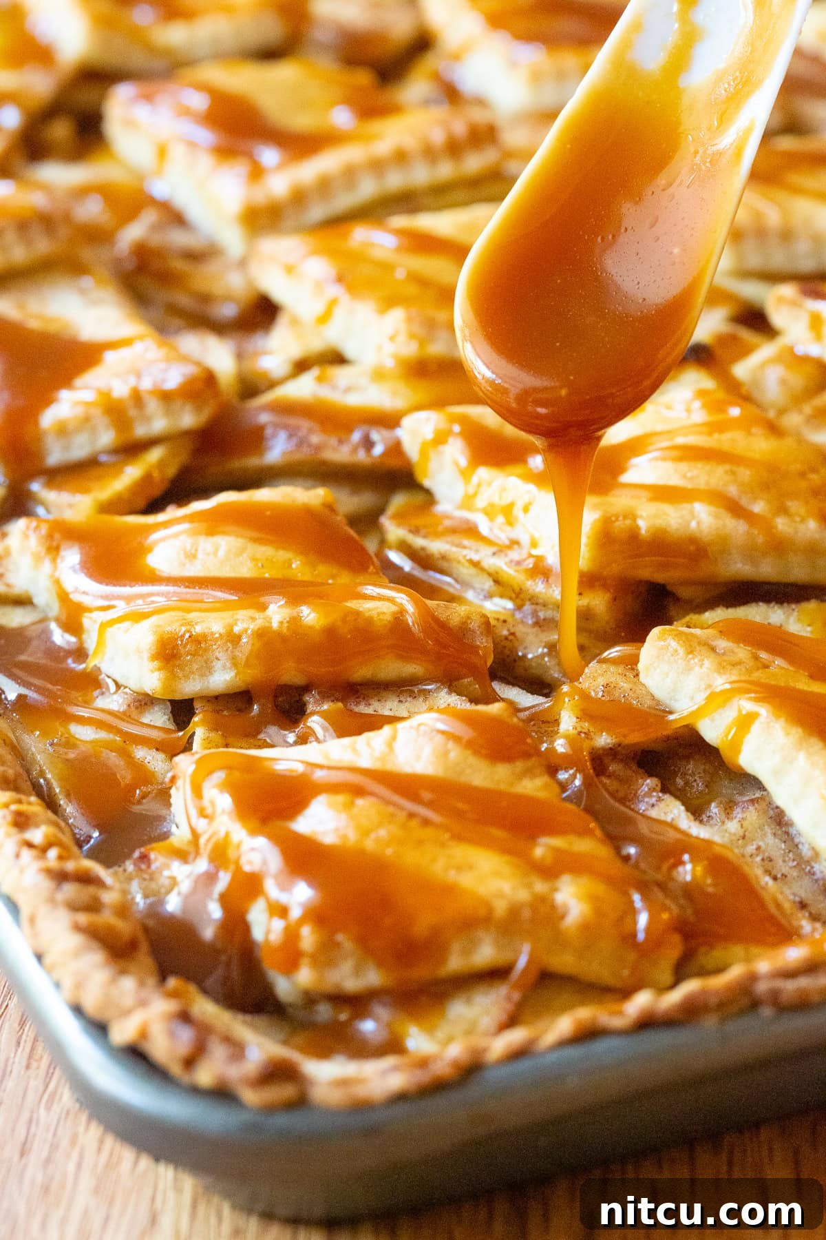 Delicious Caramel Apple Slab Pie with rich crust