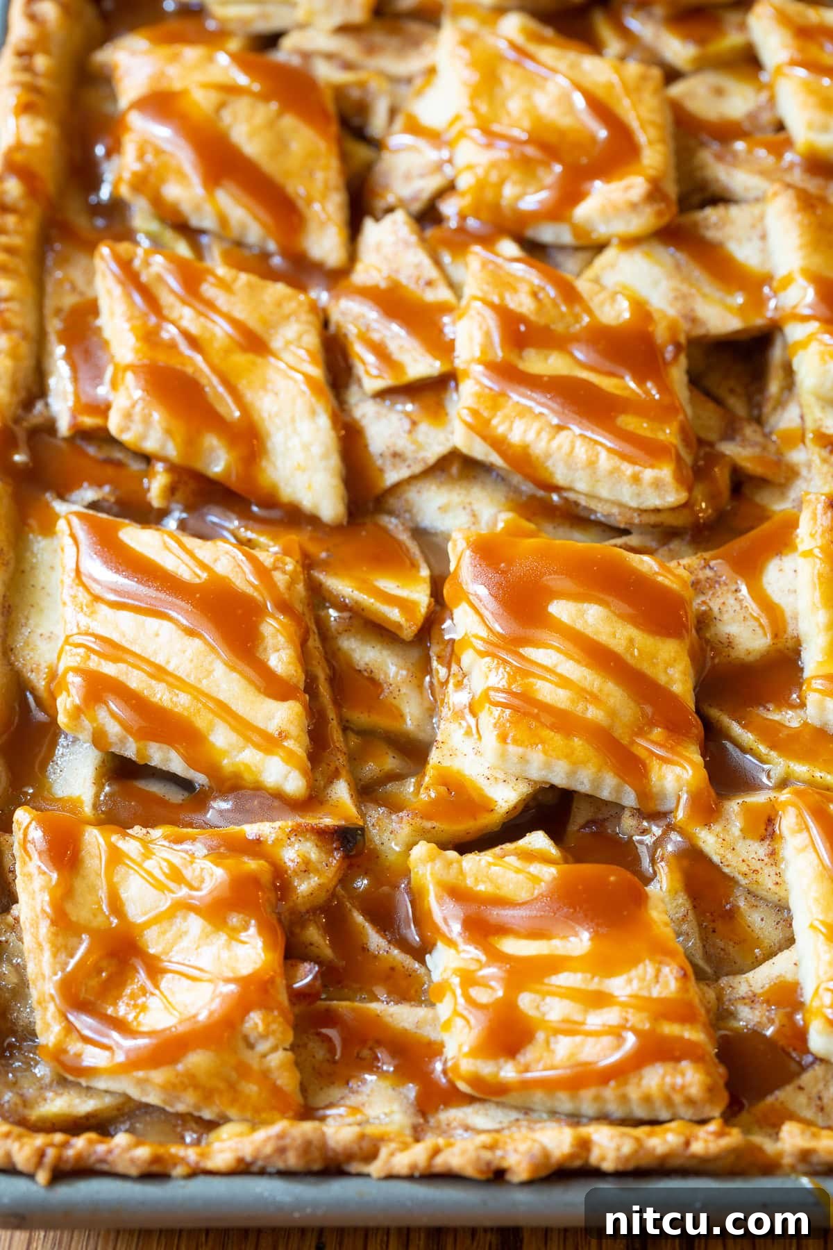 Individual slice of caramel apple pie