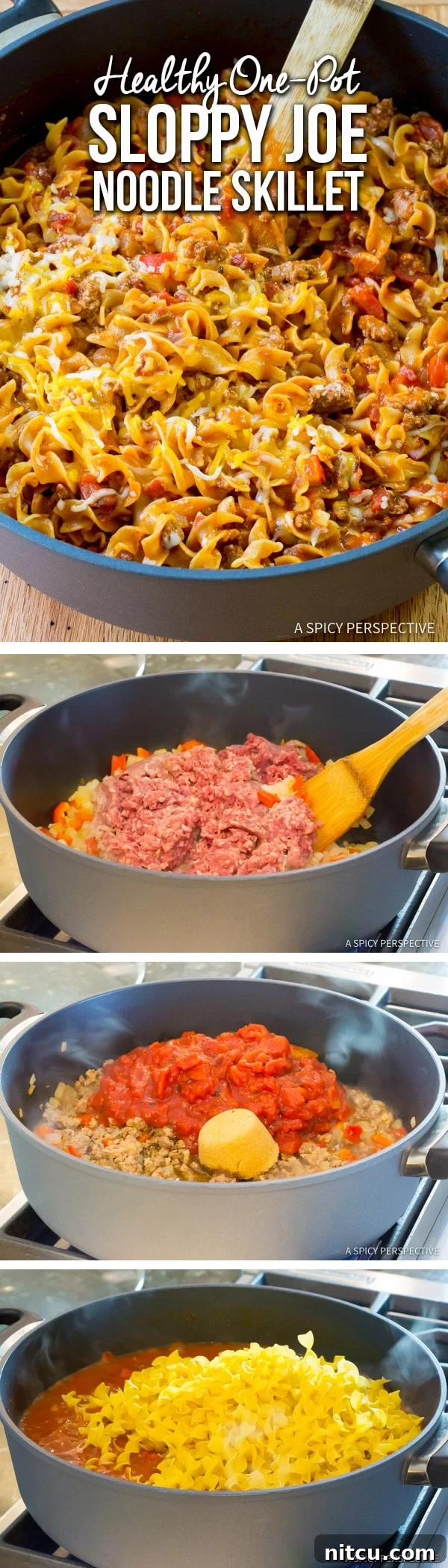 Healthified One-Pot Sloppy Joe Noodle Skillet - Easy and Delicious Family Dinner