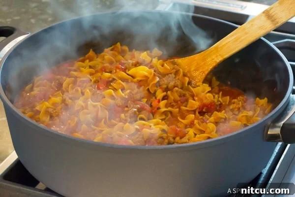 Step 6: Topping One-Pot Sloppy Joe Noodle Skillet with cheese