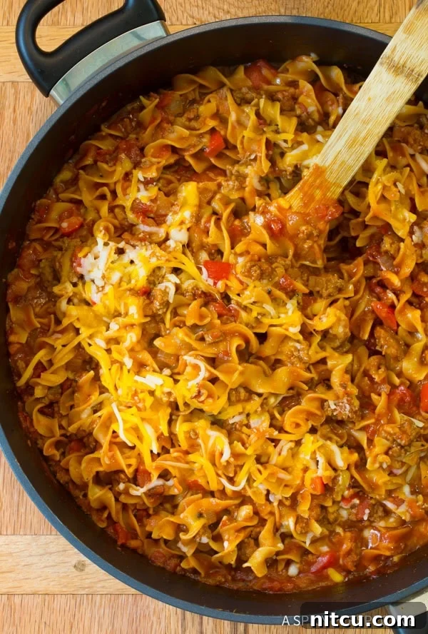 Lightened-Up One-Pot Sloppy Joe Noodle Skillet - A Quick Weeknight Meal