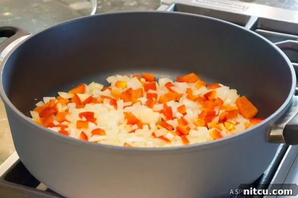Step 1: Sautéing vegetables for One-Pot Sloppy Joe Noodle Skillet