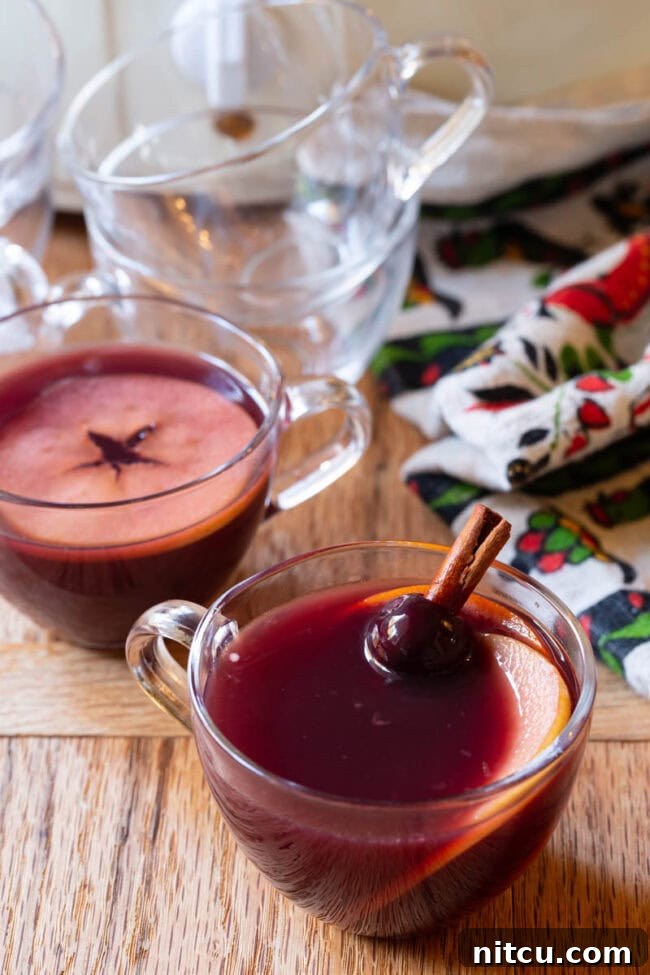 Christmas Drink - Mulled Wine Wassail Recipe in small glass mugs