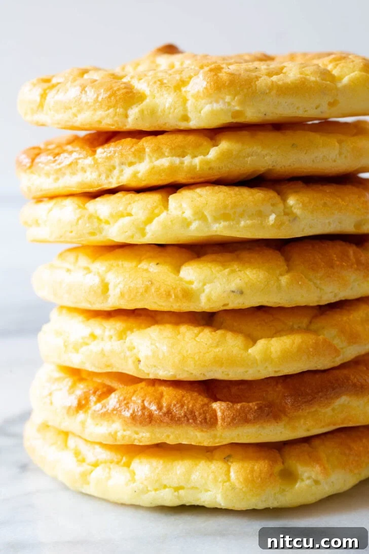 A large stack of many individual pieces of cloud bread, ready for serving or storage.