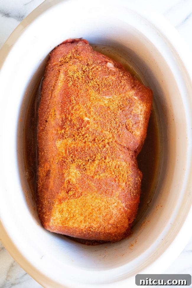 Seasoned pork in a crock-pot. 