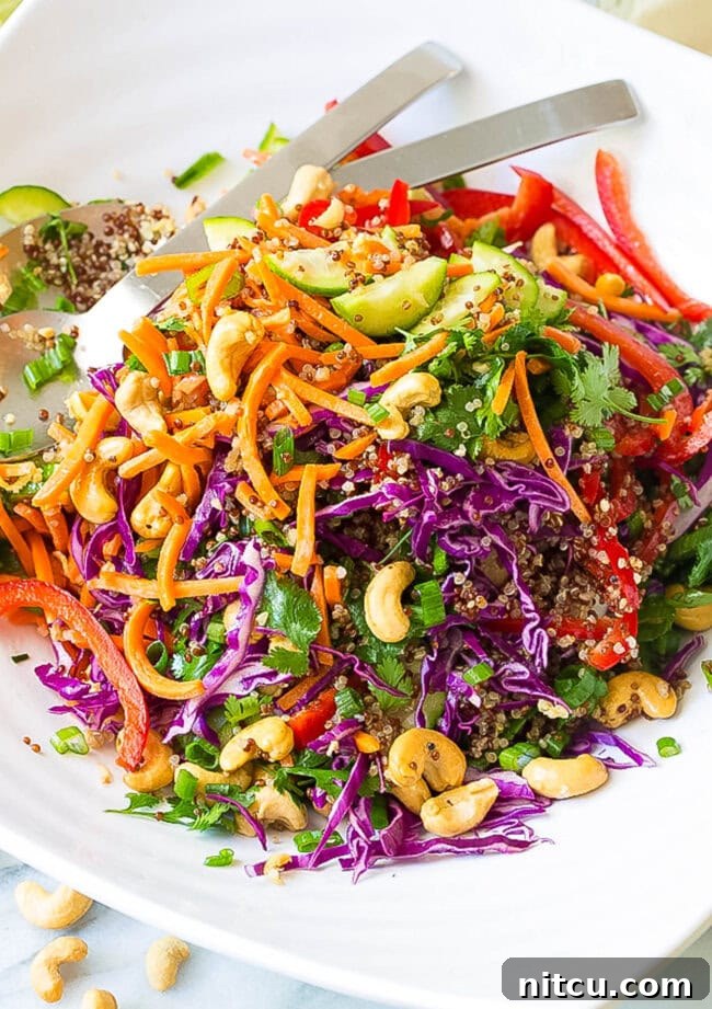 Thai Quinoa Salad Recipe with cashews, vibrant and healthy