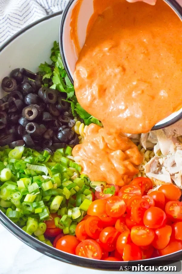 Preparing the Zesty Dressing for Chicken Taco Pasta Salad