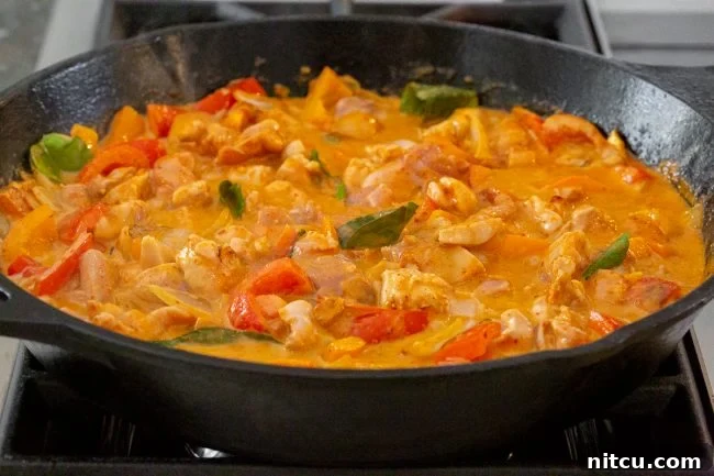 A perfectly portioned bowl of Panang Chicken Curry served with a side of steamed rice.