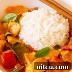 Prepared Thai Chicken Panang Curry in a bowl, ready to serve.
