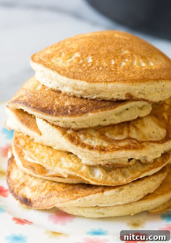 Fluffy Low Carb Cloud Bread Pancakes stacked on a plate
