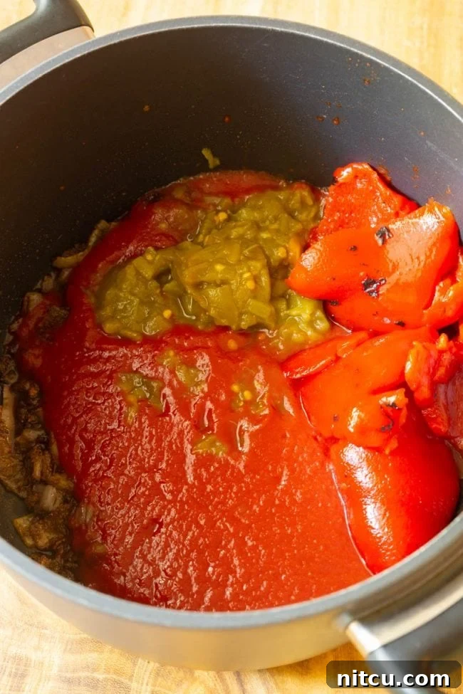 Freshly made Ranchero sauce simmering on the stovetop.