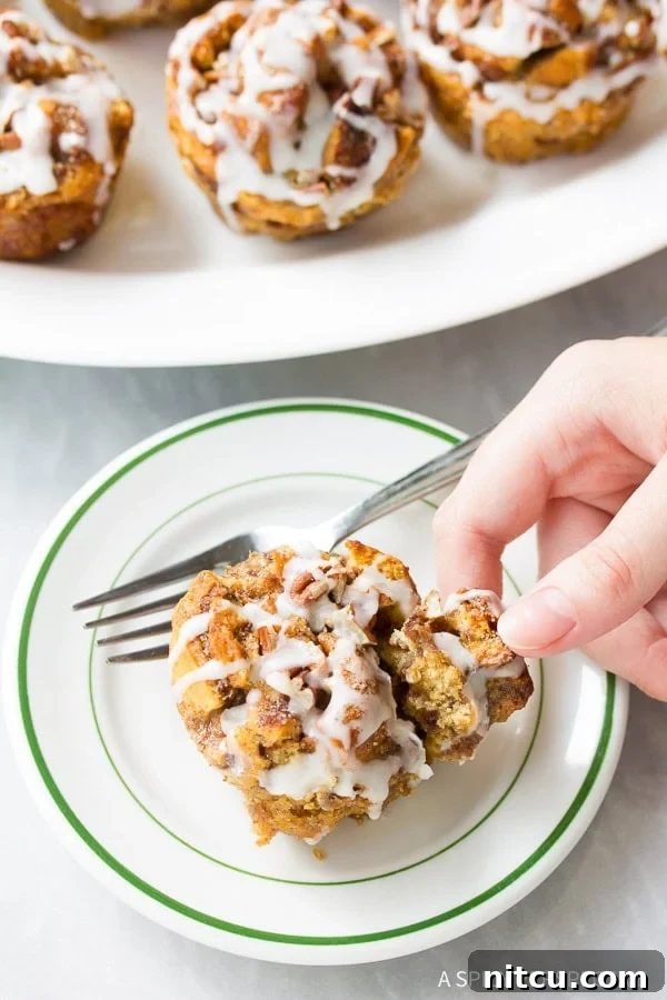 Another view of freshly baked Cinnamon Roll Bread Pudding Muffins