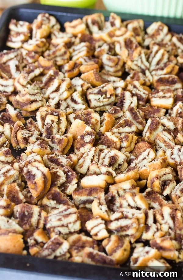 Close-up of Cinnamon Roll Bread Pudding Muffins being prepared