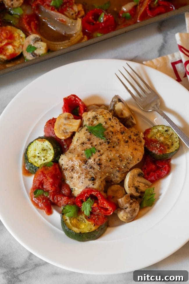 Easy and healthy sheet pan chicken cacciatore recipe, a simple Italian meal for any day of the week