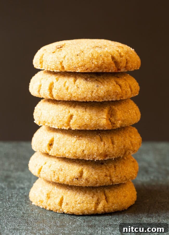 Brown butter cookies stacked on top of each other, showcasing their perfect chewiness and golden-brown edges.