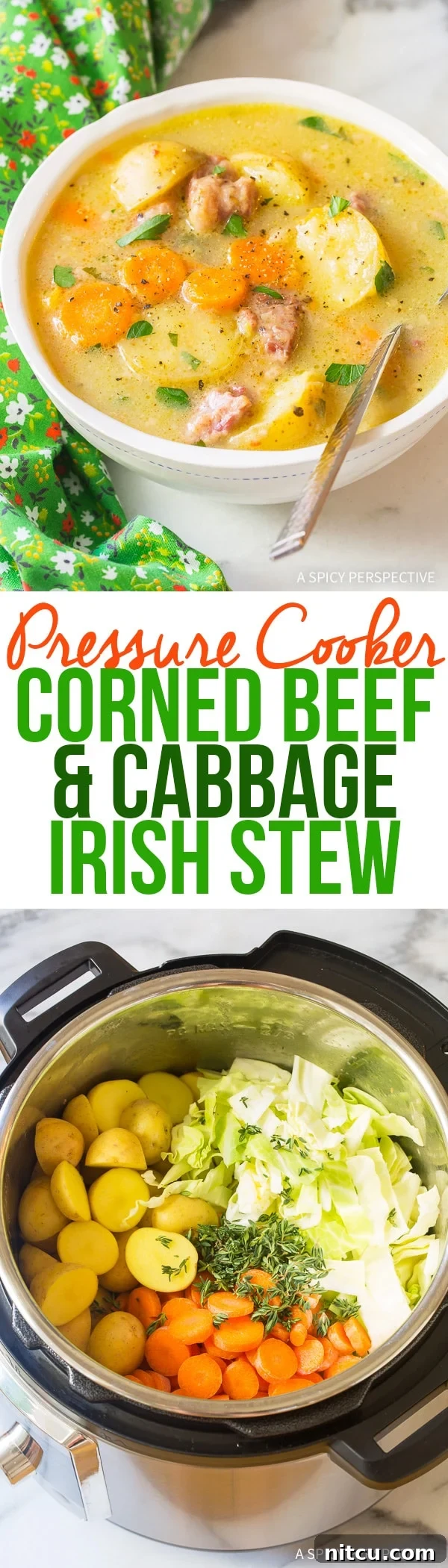 Delicious Pressure Cooker Corned Beef Cabbage Irish Stew for Saint Patrick's Day