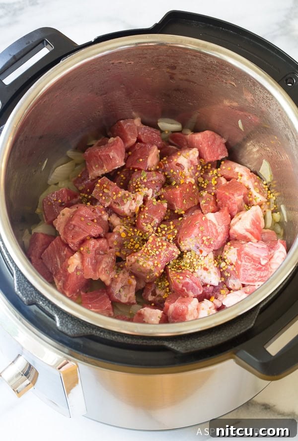 Cooking Process of Pressure Cooker Corned Beef Cabbage Irish Stew