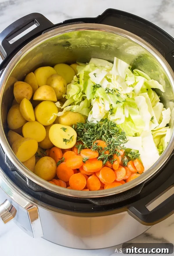 Steps for How to Cook Pressure Cooker Corned Beef Cabbage Irish Stew