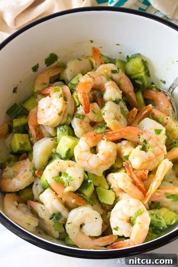 Close-up of the zesty and colorful Garlic Lime Roasted Shrimp Salad