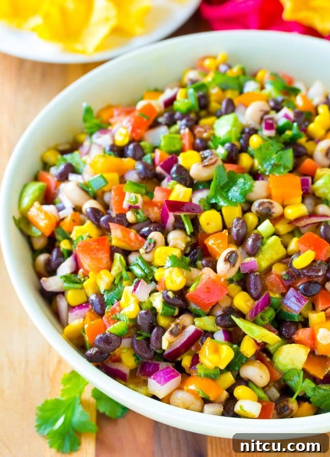 Cowboy caviar in a serving bowl, ready for enjoyment.